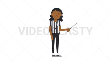 Black Female US Referee Holding Pointer Stick Stock Animation