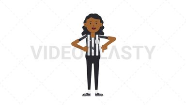 Black Female US Referee Pointing Below Stock Animation