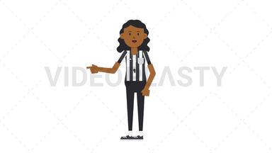 Black Female US Referee Pointing Left Stock Animation
