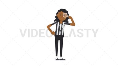 Black Female Us Referee Searching with a Magnifying Glass  Stock Animation
