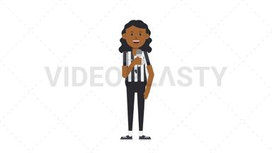 Black Female US Referee Talking on Microphone Stock Animation