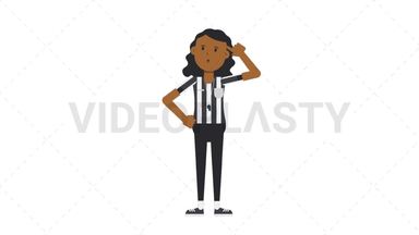 Black Female US Referee Thinking Stock Animation