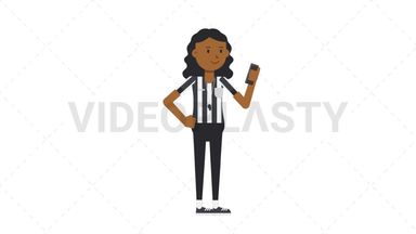 Black Female US Referee Using Phone Happy Stock Animation