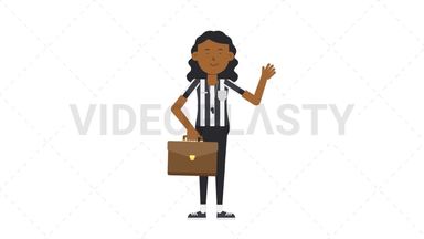 Black Female US Referee Waving with Briefcase Stock Animation