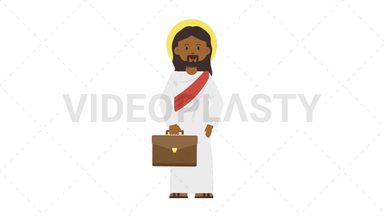 Black Jesus Waving with Briefcase Stock Animation