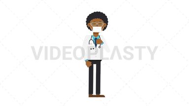 Black Male Doctor Face Mask Coughing Stock Animation