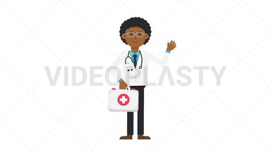 Black Male Doctor Holding First Aid Kit Stock Animation