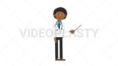 Black Male Doctor Holding Pointer Stick Stock Animation