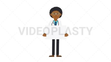 Black Male Doctor Holding Poster Stock Animation