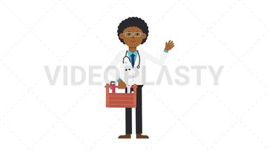 Black Male Doctor Holding Toolbox Stock Animation