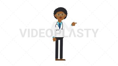 Black Male Doctor Pointing Right Stock Animation