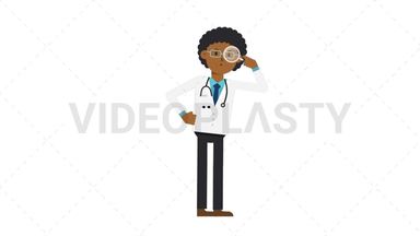 Black Male Doctor Searching with a Magnifying Glass Stock Animation