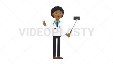 Black Male Doctor Selfie Stick Stock Animation