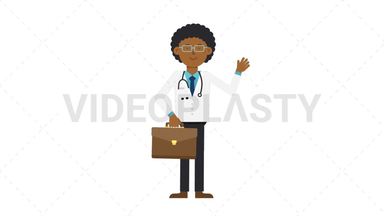 Black Male Doctor Waving with Briefcase Stock Animation