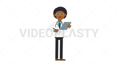 Black Male Doctor Writing on Clipboard Stock Animation