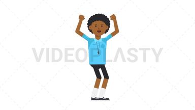 Black Male EU Referee Cheer Stock Animation