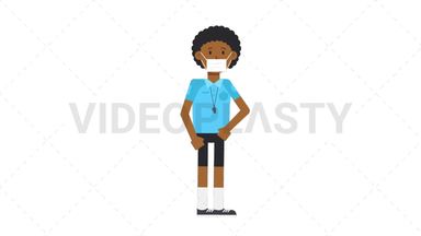 Black Male EU Referee Face Mask Coughing Stock Animation