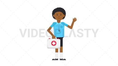 Black Male EU Referee Holding First Aid Kit Stock Animation