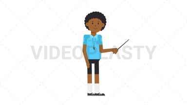 Black Male EU Referee Holding Pointer Stick Stock Animation