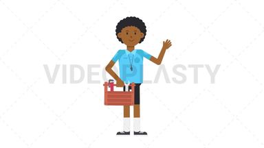 Black Male EU Referee Holding Toolbox Stock Animation