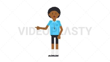 Black Male EU Referee Pointing Left Stock Animation