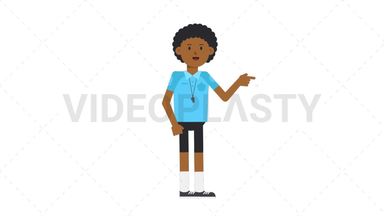 Black Male EU Referee Pointing Right Stock Animation