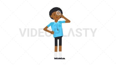 Black Male EU Referee Searching with a Magnifying Glass Stock Animation
