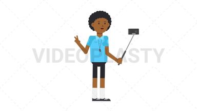 Black Male EU Referee Selfie Stick Stock Animation