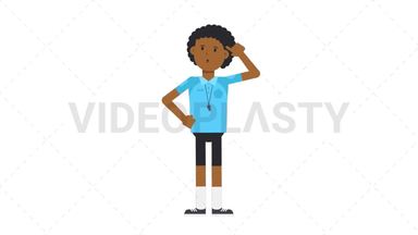 Black Male EU Referee Thinking Stock Animation