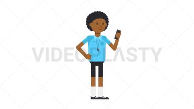 Black Male EU Referee Using Phone Stock Animation