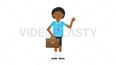 Black Male EU Referee Waving with Briefcase Stock Animation