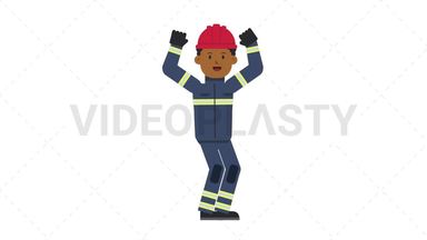 Black Male Firefighter Cheer Stock Animation