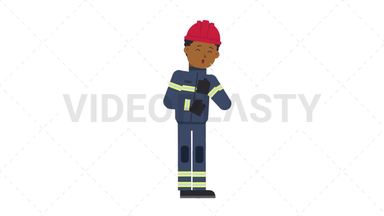 Black Male Firefighter Coughing Stock Animation