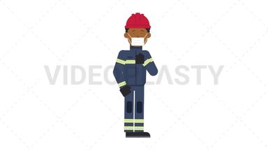 Black Male Firefighter Face Mask Coughing Stock Animation