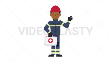Black Male Firefighter Holding First Aid Kit Stock Animation