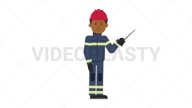 Black Male Firefighter Holding Pointer Stick Stock Animation