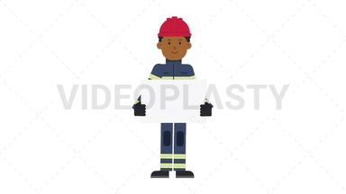 Black Male Firefighter Holding Poster Stock Animation