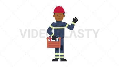 Black Male Firefighter Holding Toolbox Stock Animation