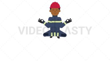 Black Male Firefighter Meditating Stock Animation