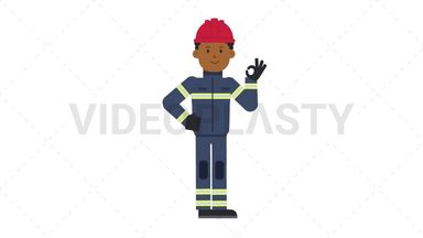 Black Male Firefighter Ok Stock Animation