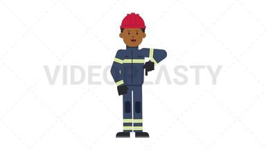 Black Male Firefighter Pointing Below Stock Animation