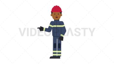 Black Male Firefighter Pointing Left Stock Animation