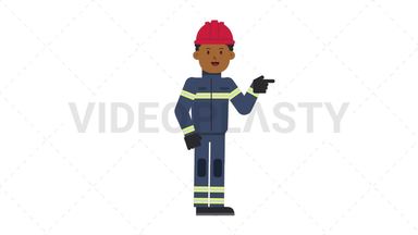 Black Male Firefighter Pointing Right Stock Animation