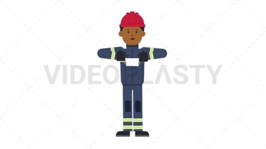 Black Male Firefighter Putting on Face Mask Stock Animation