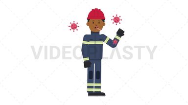 Black Male Firefighter Sick with Covid Stock Animation