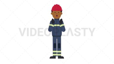 Black Male Firefighter Surprised Stock Animation