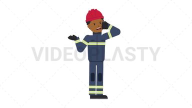Black Male Firefighter Talking on the Phone Angry Stock Animation