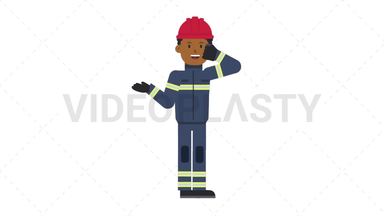 Black Male Firefighter Talking on the Phone Happy Stock Animation