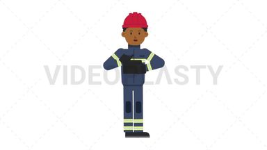 Black Male Firefighter Using Tablet Happy Stock Animation