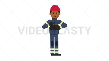 Black Male Firefighter Using Tablet Sad Stock Animation